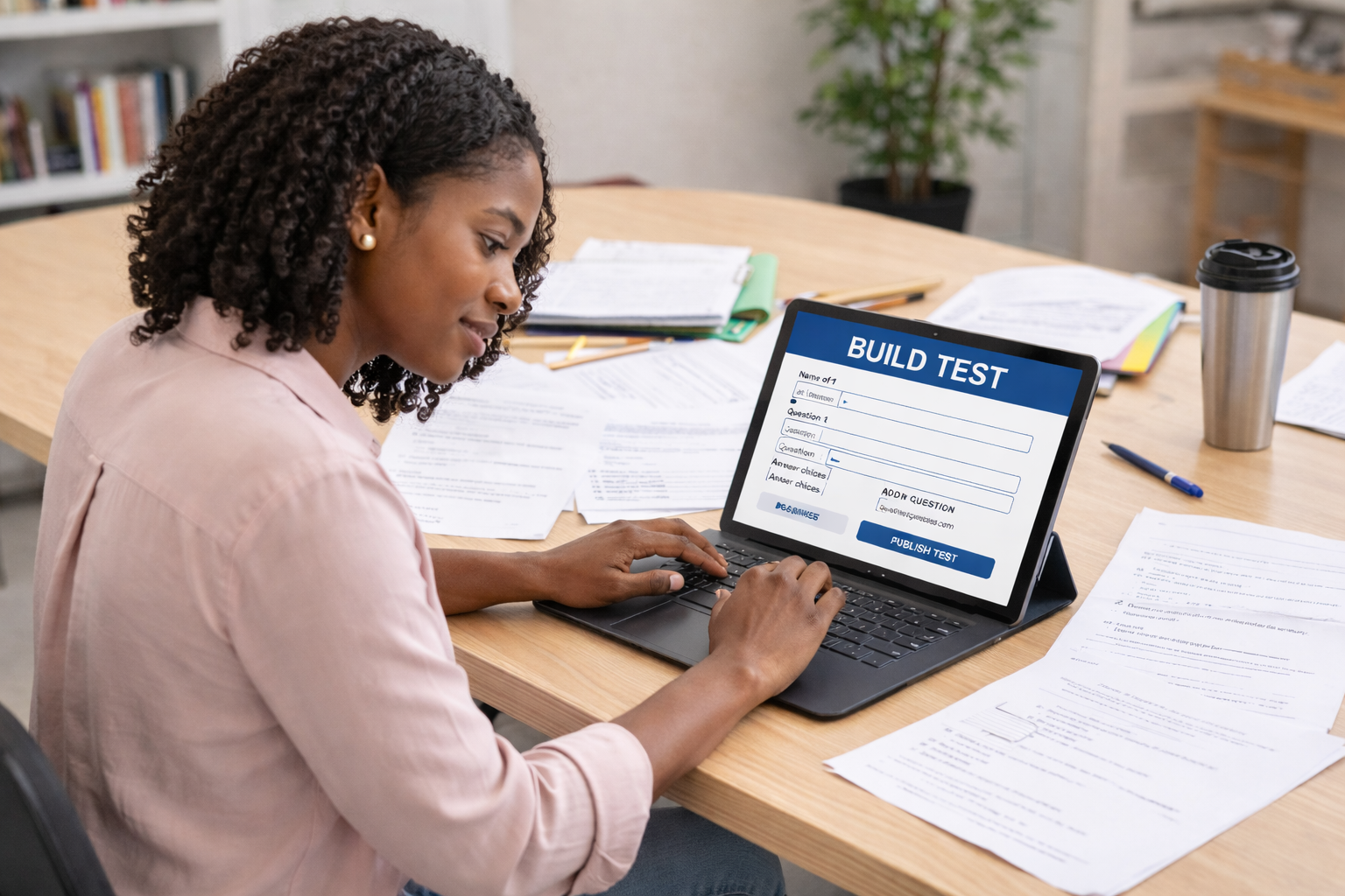 Teacher creating assessments on BrainzNG